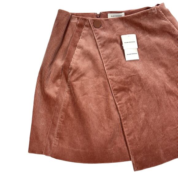 New Club Monaco Corduroy Mini Skirt Pink Rose Wrap Style Size 4 Cotton NWT $149 - Picture 3 of 10